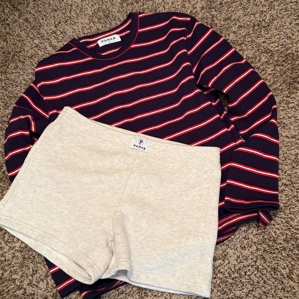 Parke Navy and Red Striped Top and shorts